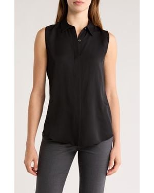 Theory Silk Georgette Sleeveless Button-Up Shirt - Black