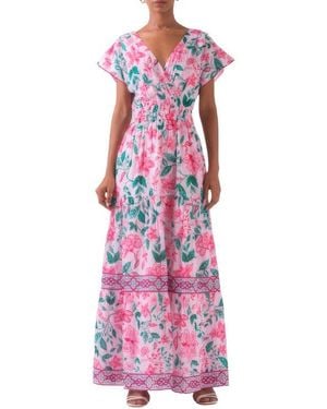 CELINA MOON Smocked Floral Cotton Maxi Dress - Multicolor