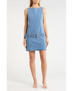 Habitual Belted Denim Minidress - Blue