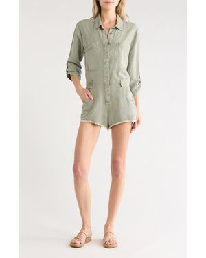 Young Fabulous & Broke River Long Sleeve Raw Edge Linen Blend Romper - Natural