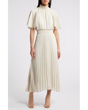 Julia Jordan Flutter Sleeve Pleated Midi Dress - Natural