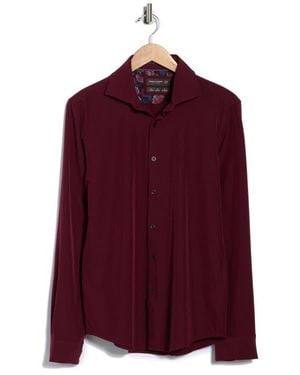 Denim and Flower Tech Dress Shirt - Red
