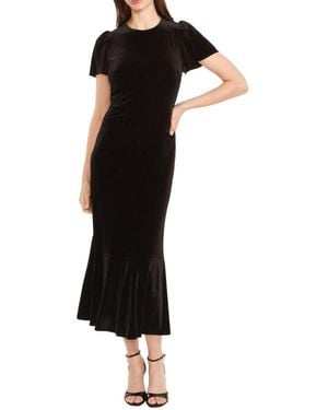 Maggy London Short Sleeve Velvet Midi Dress - Black