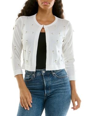 Nina Leonard Faux Pearl & Rhinestone Bolero - White