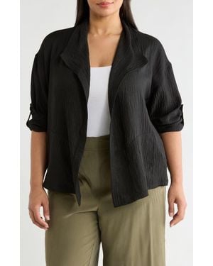 Max Studio Textured Open Front Jacket - Black