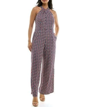 Nina Leonard Twisted Halter Neck Jumpsuit - Purple