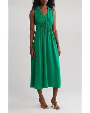 Connected Apparel Smocked Waist Sleeveless Dress - Green