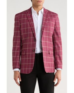 Gino Vitale Slim Fit Windowpane Blazer - Red