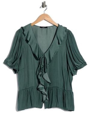 Tahari Ruffle Short Sleeve Peplum Top - Green