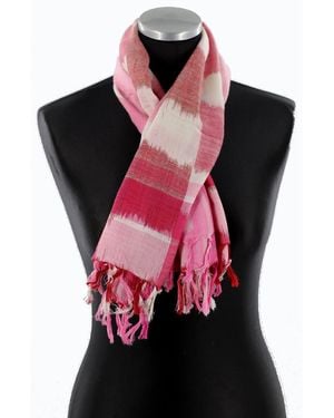 La Fiorentina Checkered Print Fringe Trim Scarf - Pink