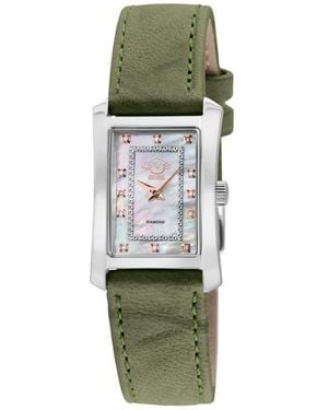 Gv2 Diamond-Embellished Swiss Leather Strap Watch - Green