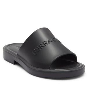 Ferragamo Giuneva Logo Embossed Slide Sandal - Black