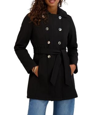 Kensie Hooded Double Breasted Soft Shell Jacket - Black