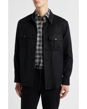 Canali Regular Fit Wool Flannel Overshirt - Black
