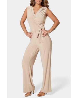 Bebe Sleeveless Faux Wrap Jumpsuit - Natural