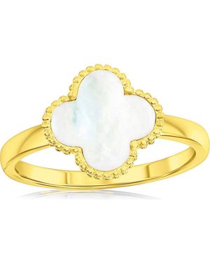 Simona Mother-Of-Pearl Clover Milgrain Halo Ring - Yellow