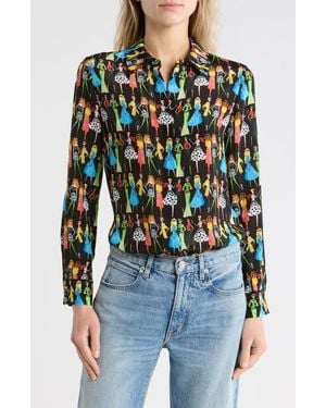 Alice + Olivia Willa Staceface Silk Button-Up Shirt - Multicolor