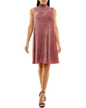 Nina Leonard Smocked Crinkled Dress - Red