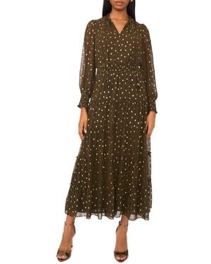 Halogen® Tie Neck Long Sleeve Tiered Maxi Dress - Green
