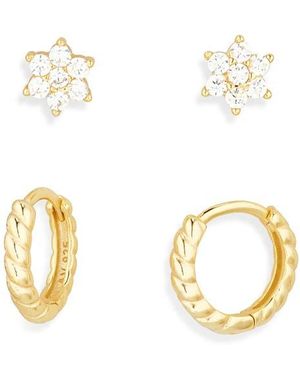 Argento Vivo Set Of 2 Cz Stud & Huggie Hoop Earrings - Metallic