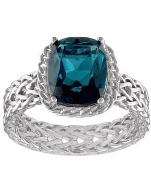 FZN Sterling London Topaz Halo Ring - Blue