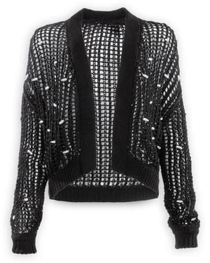 Saachi Faux Pearl Embellished Cardigan - Black