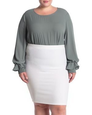Pleione Smocked Ruffle Cuff Blouse - Gray