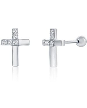 Black Jack Jewelry Cubic Zirconia Cross Stud Earrings - Metallic