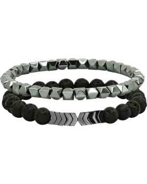 Steeltime Hematite And Lava Set Of 2 Bracelets - Green