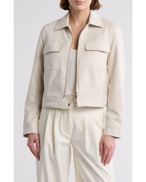 Tahari Collared Faux Suede Jacket - Natural