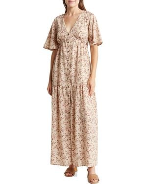 Wishlist Floral Button Front Maxi Dress - Brown