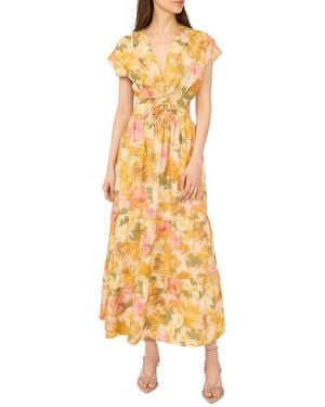 Cece V-Neck Cotton Midi Dress - Yellow