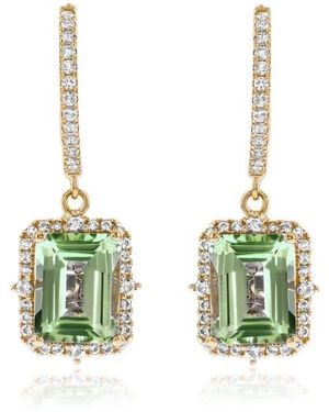 Suzy Levian Semiprecious Stone Halo Drop Earrings - Green