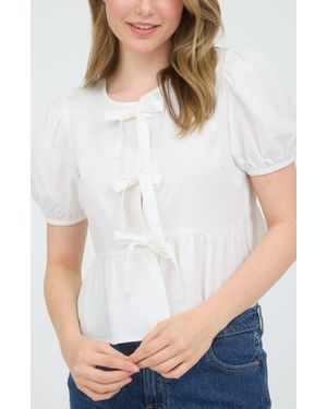 Blu Pepper Bow Embellished Peplum Top - White