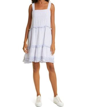 Rails Tiered Linen-Blend Sleeveless Dress - Blue