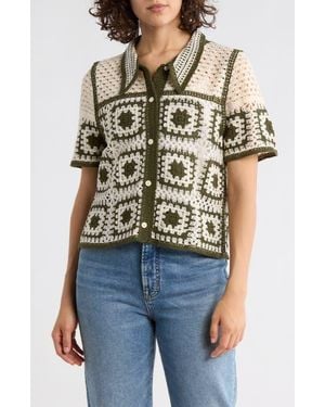 Forgotten Grace Open Knit Square Short Sleeve Cardigan - Multicolor