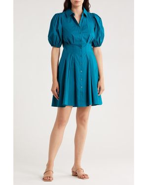 Eliza J Puff Sleeve Cotton Shirtdress - Blue