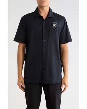 Travis Mathew Poolside Pitcher Graphic Short Sleeve Button-Up Shirt - Black