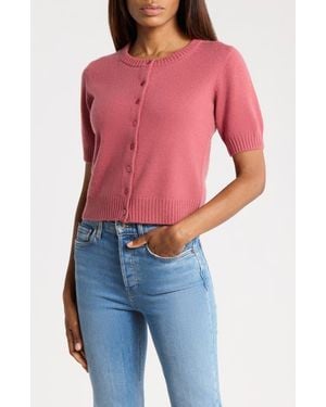 Joie Cashmere Short-Sleeve Crewneck Cardigan - Red