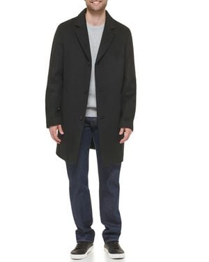 Cole Haan Classic Wool Blend Plush Notched Collar Coat - Black