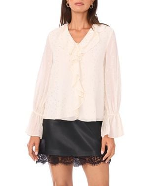 Vince Camuto Double Ruffle V-Neck Top - White