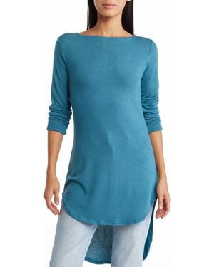 Go Couture Boatneck High/Low Hem Tunic Top - Blue