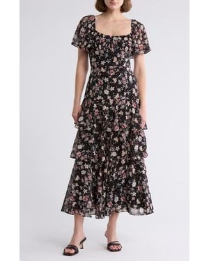 Lush Flutter Sleeve Tiered Maxi Dress - Multicolor