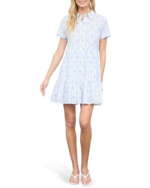 Blu Pepper Floral Stripe Short Sleeve Cotton Shirtdress - White