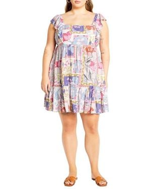City Chic Flirty Tie Back Ruffle Minidress - Multicolor