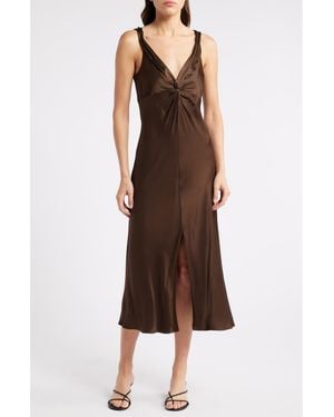 Rails Viviana Knot Front Satin Midi Dress - Brown