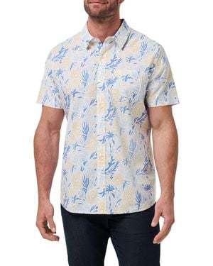 Travis Mathew Souvenir City Short Sleeve Stretch Cotton Button-Up Shirt - White