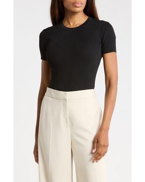 Tahari Short Sleeve Crewneck Ribbed T-Shirt - Black