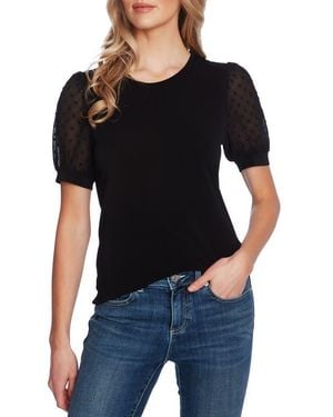 Cece Clip Dot Puff Sleeve Top - Black