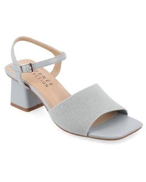 Journee Collection Evylinn Knit Block Heel Sandal - White
